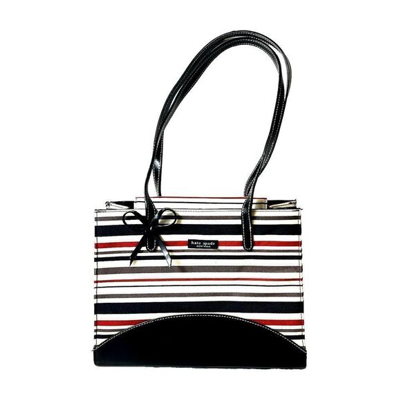 kate spade new york Womens Mini Small Purse Handbag Stripe Bow Multicolor Canvas - Picture 1 of 11